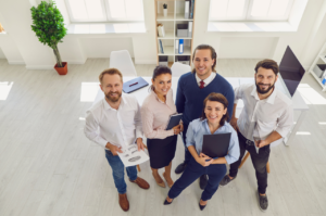 Happy group of coworkers in the office